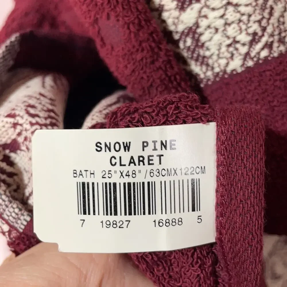 Santens burgundy deep red bath towel hand towel combo in snow pine claret NWT